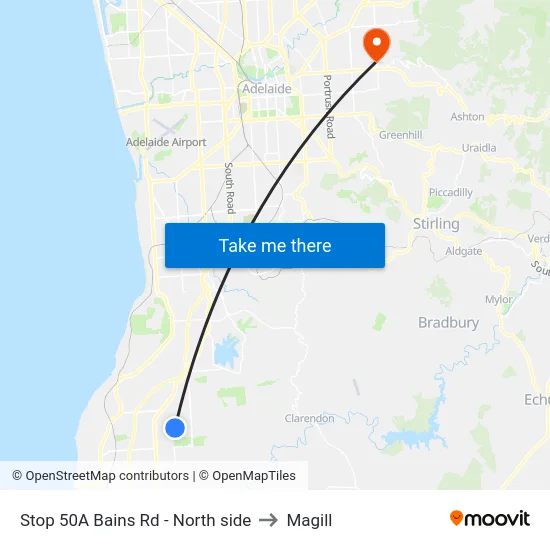 Stop 50A Bains Rd - North side to Magill map