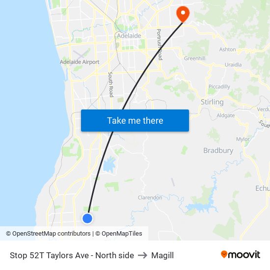 Stop 52T Taylors Ave - North side to Magill map