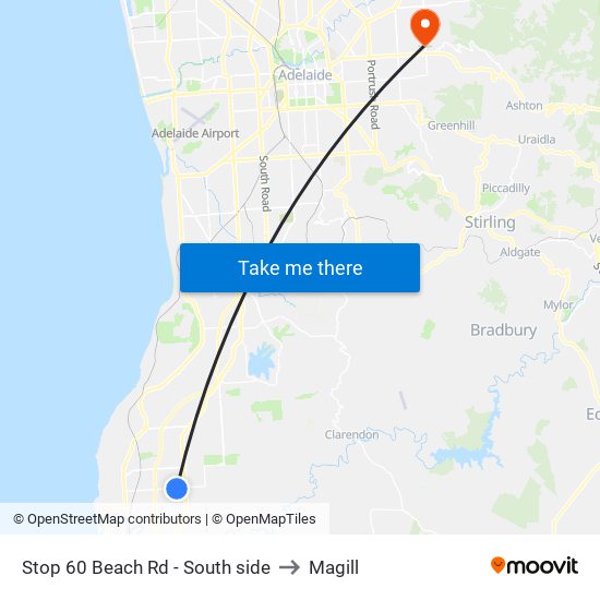 Stop 60 Beach Rd - South side to Magill map