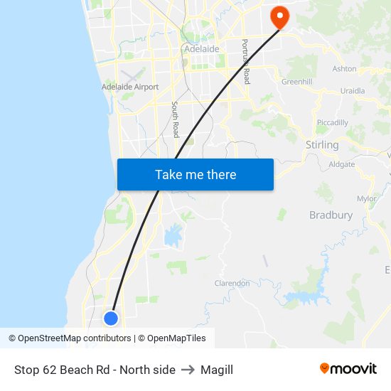 Stop 62 Beach Rd - North side to Magill map