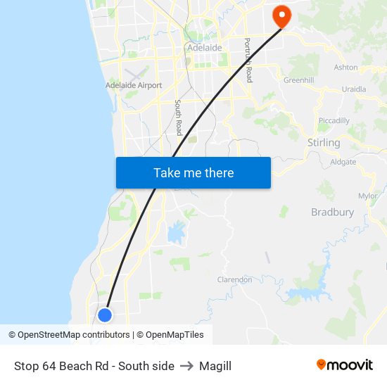 Stop 64 Beach Rd - South side to Magill map