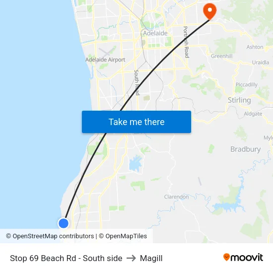 Stop 69 Beach Rd - South side to Magill map