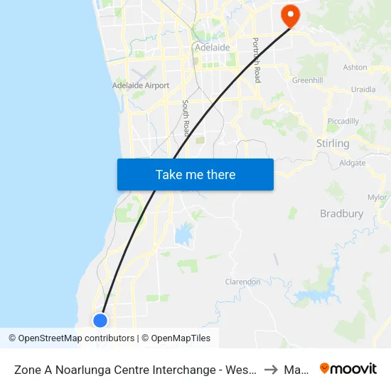 Zone A Noarlunga Centre Interchange - West side to Magill map