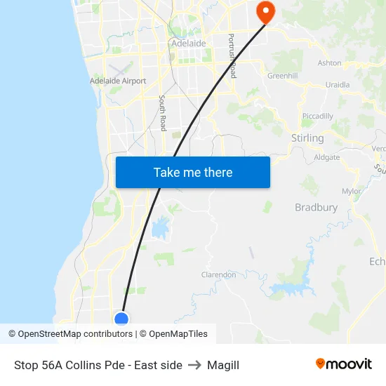 Stop 56A Collins Pde - East side to Magill map