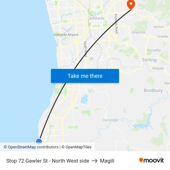 Stop 72 Gawler St - North West side to Magill map