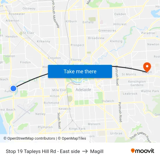 Stop 19 Tapleys Hill Rd - East side to Magill map