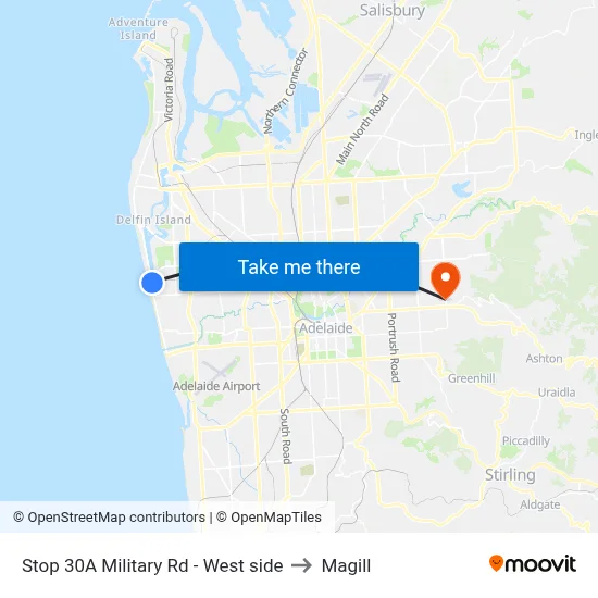 Stop 30A Military Rd - West side to Magill map
