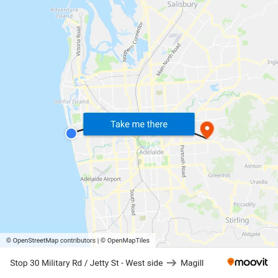 Stop 30 Military Rd / Jetty St - West side to Magill map