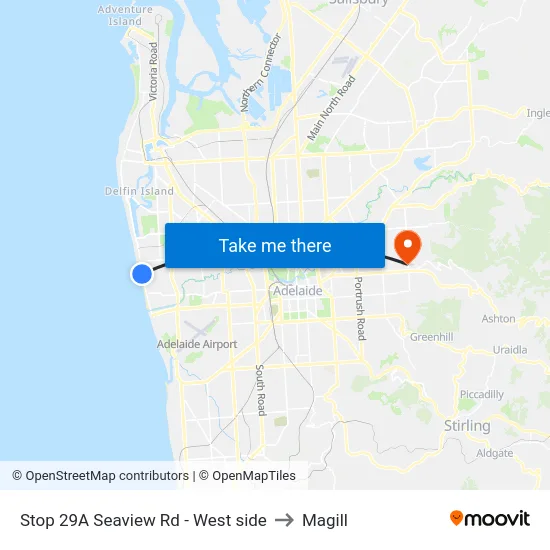 Stop 29A Seaview Rd - West side to Magill map