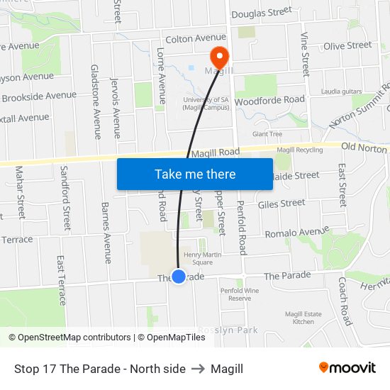 Stop 17 The Parade - North side to Magill map