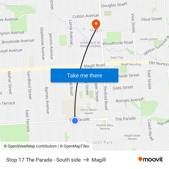 Stop 17 The Parade - South side to Magill map