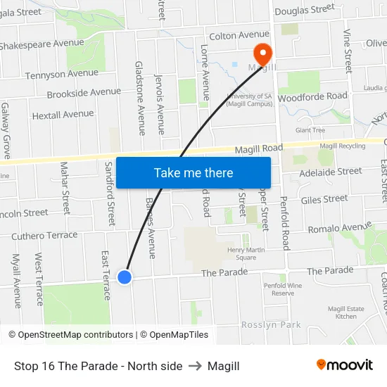 Stop 16 The Parade - North side to Magill map