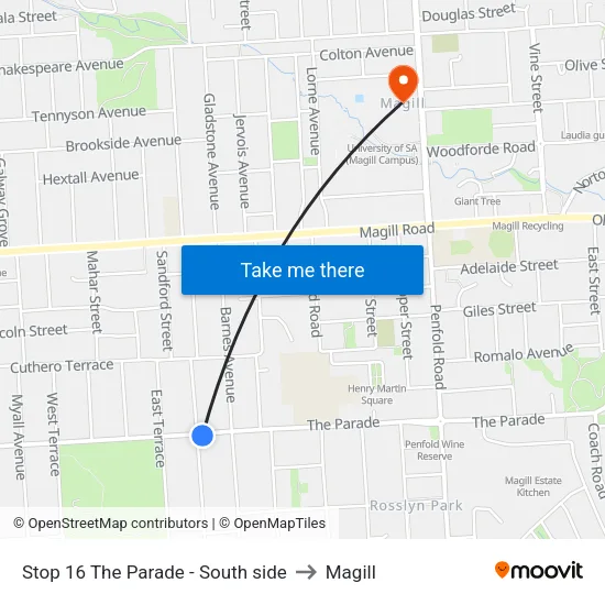 Stop 16 The Parade - South side to Magill map