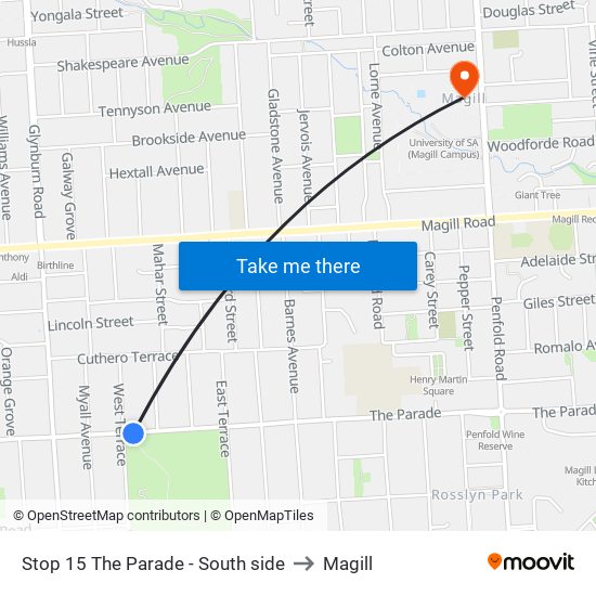 Stop 15 The Parade - South side to Magill map