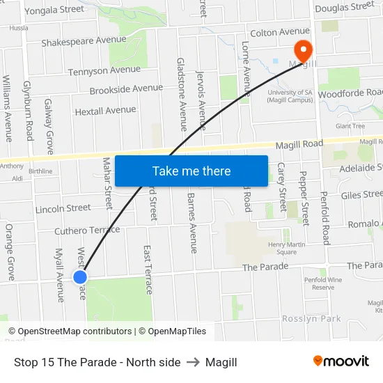 Stop 15 The Parade - North side to Magill map