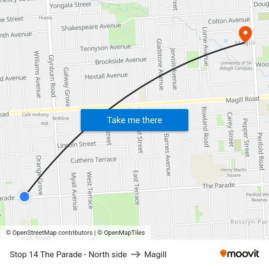 Stop 14 The Parade - North side to Magill map