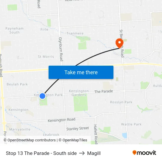 Stop 13 The Parade - South side to Magill map