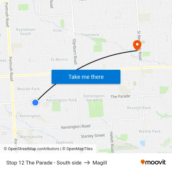 Stop 12 The Parade - South side to Magill map