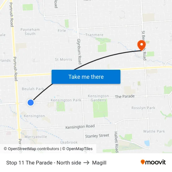 Stop 11 The Parade - North side to Magill map
