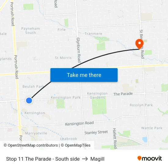 Stop 11 The Parade - South side to Magill map