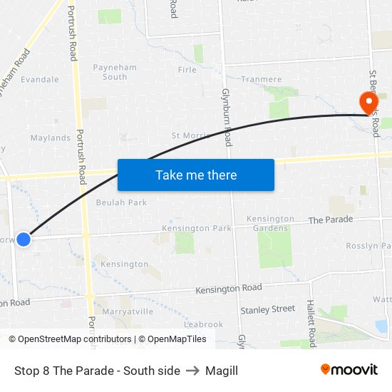 Stop 8 The Parade - South side to Magill map