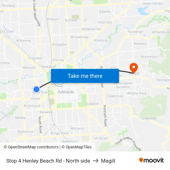 Stop 4 Henley Beach Rd - North side to Magill map