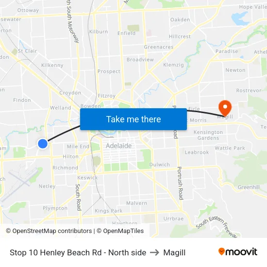 Stop 10 Henley Beach Rd - North side to Magill map