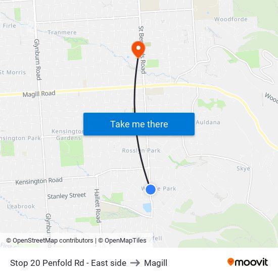 Stop 20 Penfold Rd - East side to Magill map