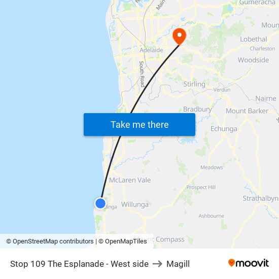 Stop 109 The Esplanade - West side to Magill map