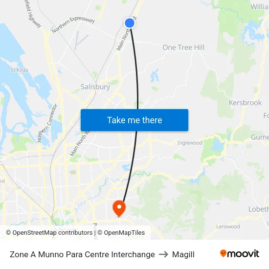 Zone A Munno Para Centre Interchange to Magill map