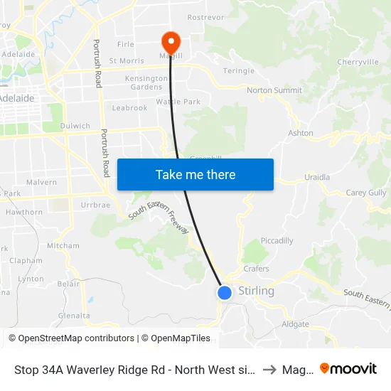 Stop 34A Waverley Ridge Rd - North West side to Magill map