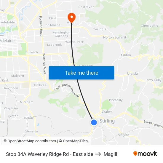 Stop 34A Waverley Ridge Rd - East side to Magill map