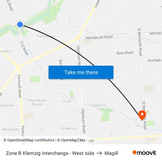 Zone B Klemzig Interchange - West side to Magill map