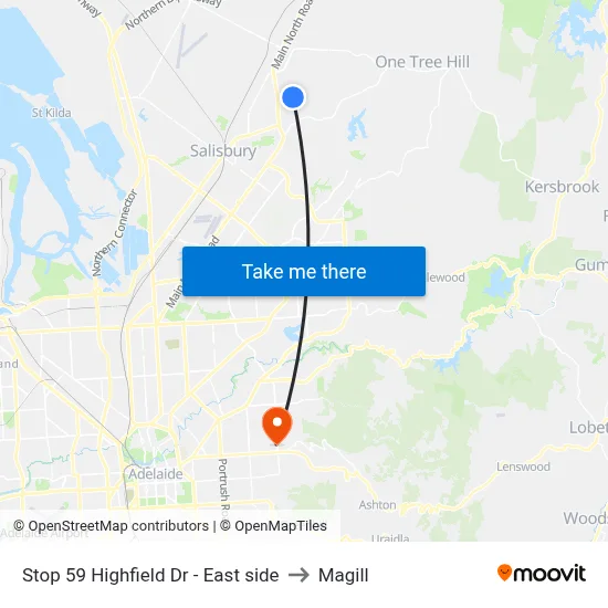 Stop 59 Highfield Dr - East side to Magill map
