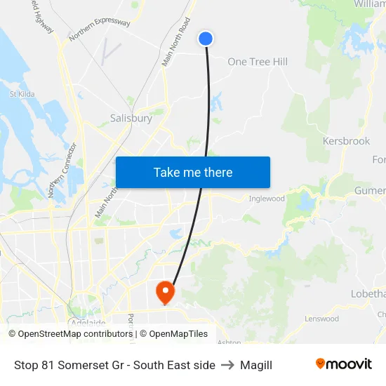 Stop 81 Somerset Gr - South East side to Magill map