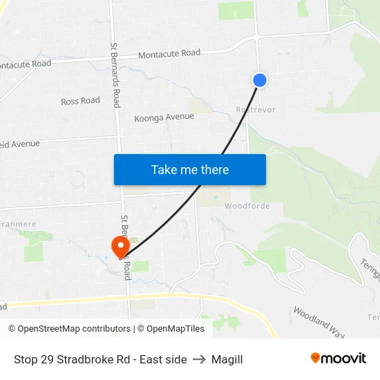 Stop 29 Stradbroke Rd - East side to Magill map