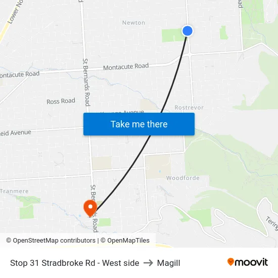 Stop 31 Stradbroke Rd - West side to Magill map