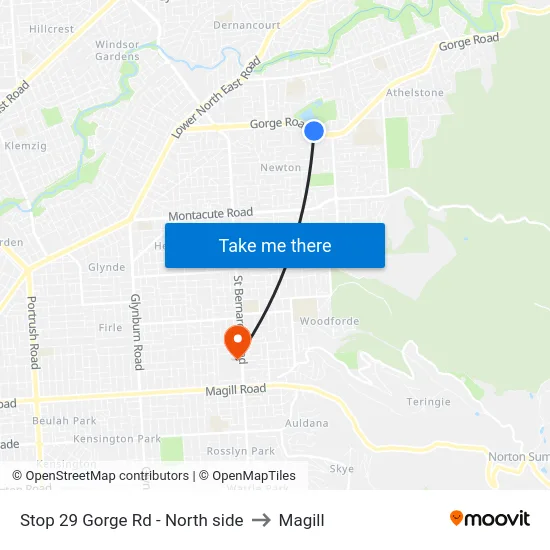 Stop 29 Gorge Rd - North side to Magill map