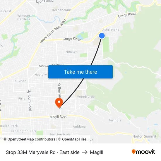 Stop 33M Maryvale Rd - East side to Magill map