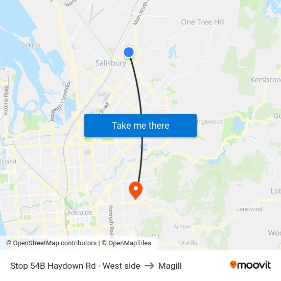 Stop 54B Haydown Rd - West side to Magill map