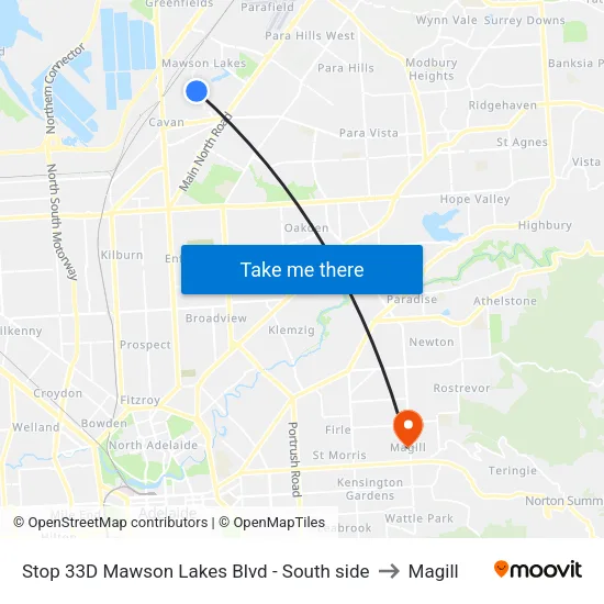 Stop 33D Mawson Lakes Blvd - South side to Magill map