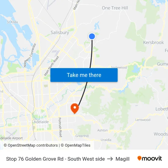 Stop 76 Golden Grove Rd - South West side to Magill map