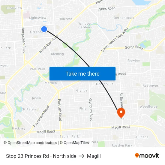 Stop 23 Princes Rd - North side to Magill map