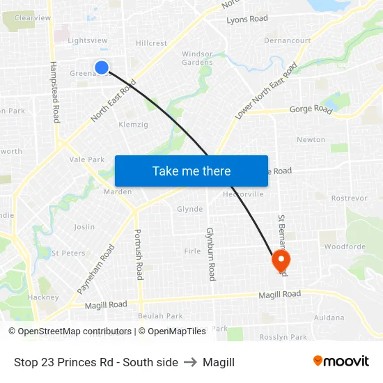 Stop 23 Princes Rd - South side to Magill map