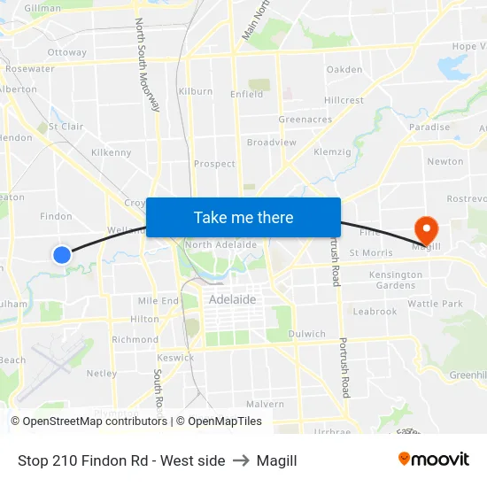 Stop 210 Findon Rd - West side to Magill map