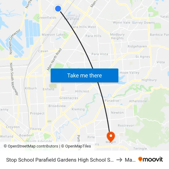Stop School Parafield Gardens High School Shepherdson Rd to Magill map