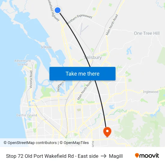 Stop 72 Old Port Wakefield Rd - East side to Magill map