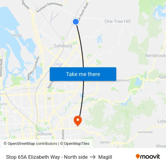 Stop 65A Elizabeth Way - North side to Magill map