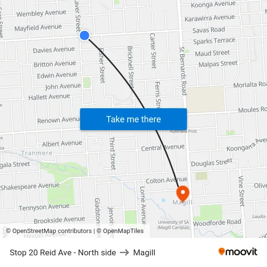 Stop 20 Reid Ave - North side to Magill map