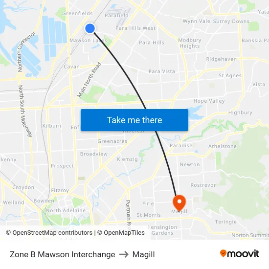 Zone B Mawson Interchange to Magill map